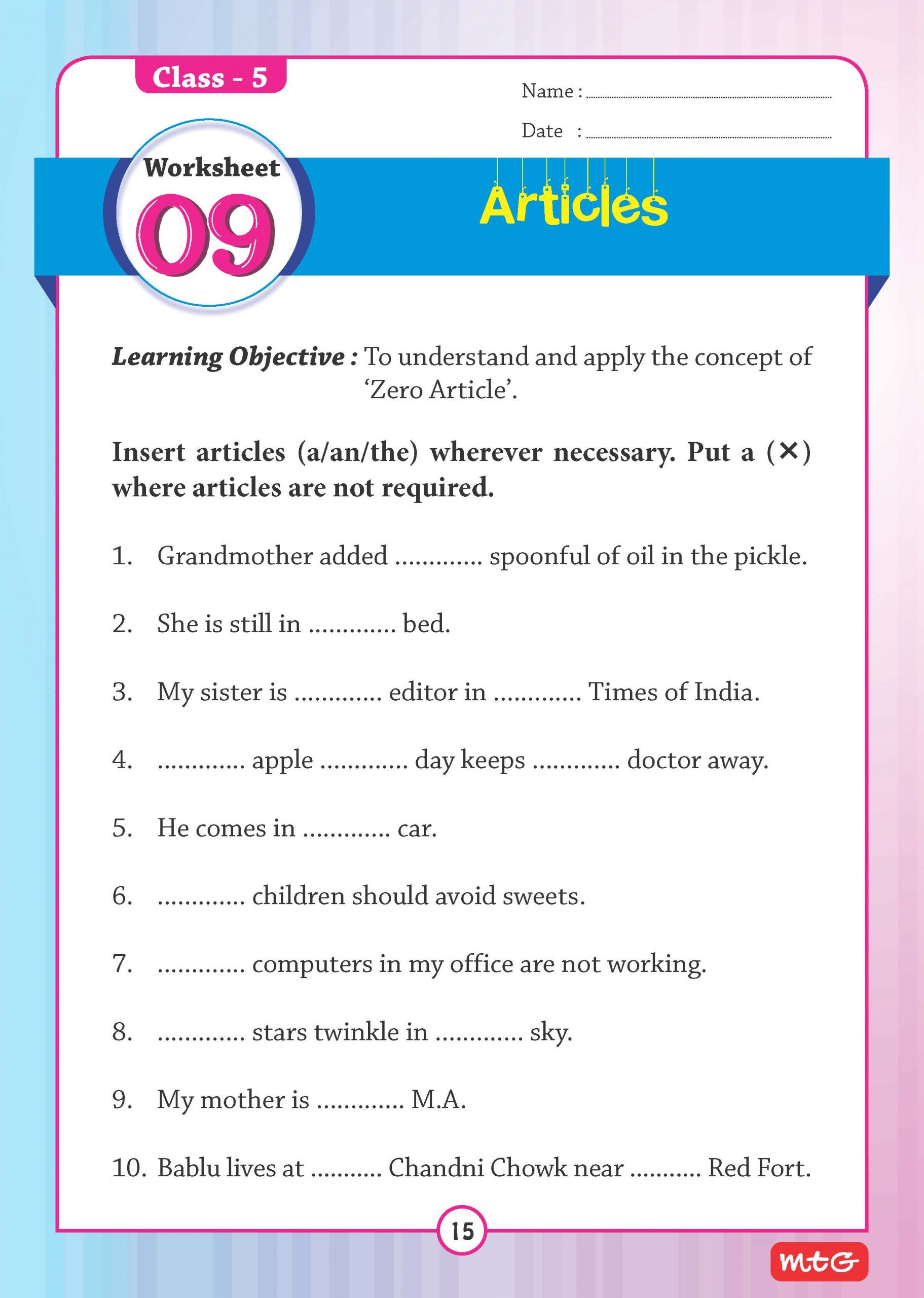 51 English Grammar Worksheets-Class 5 (Instant downloadable) - MTG Learning  Media